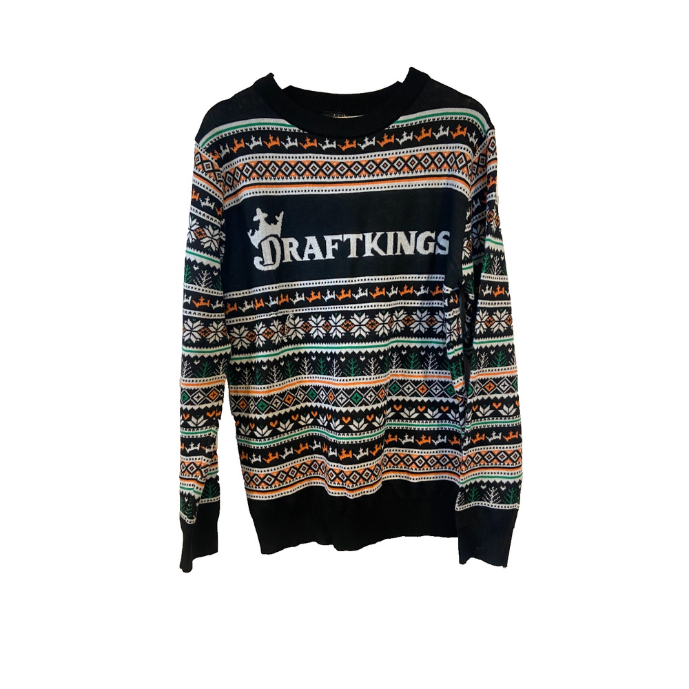 DraftKings Ugly Christmas Sweater Mens Large Knit Black Fair Isle Holiday